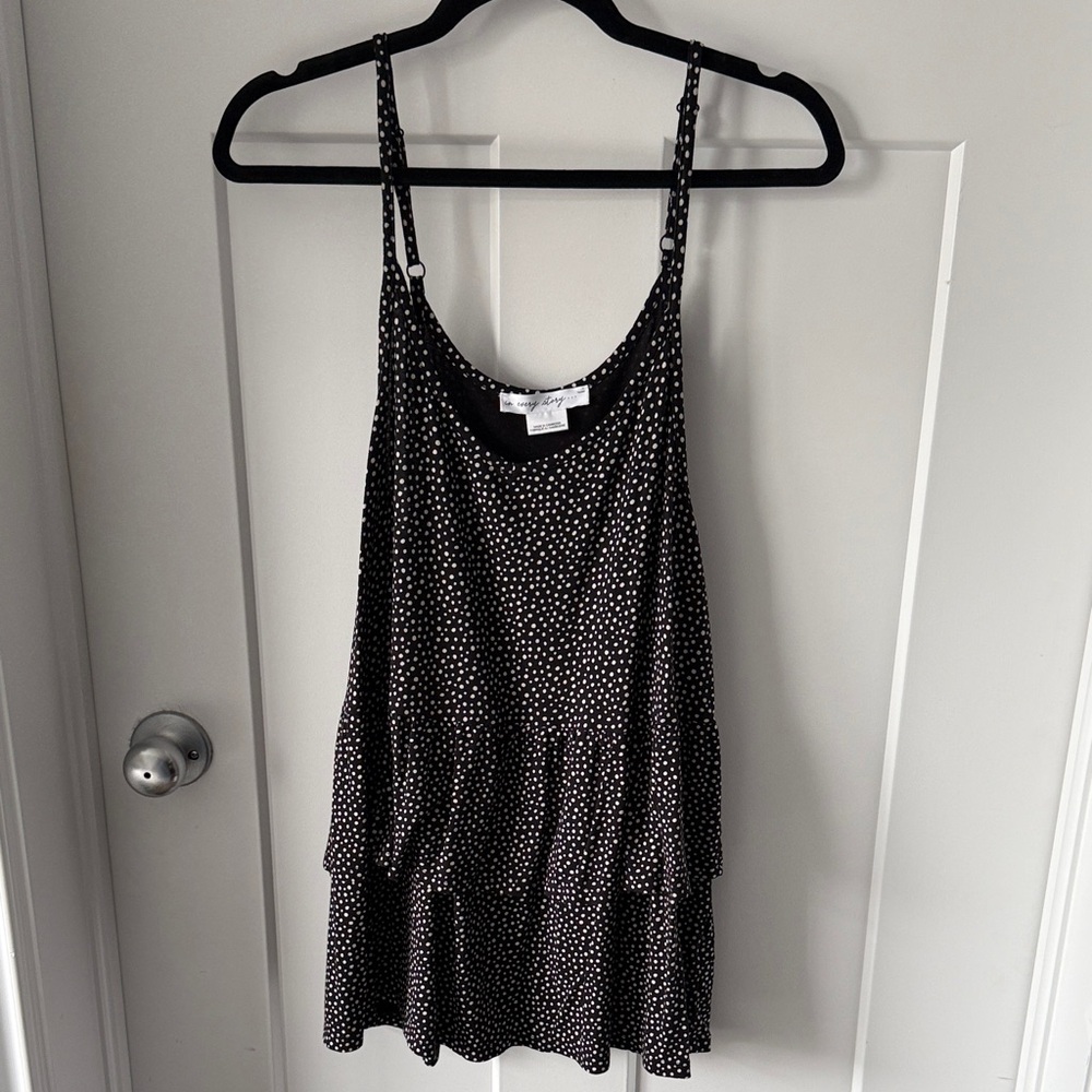 Addition Elle Black Polka Dot Tiered Tank Top